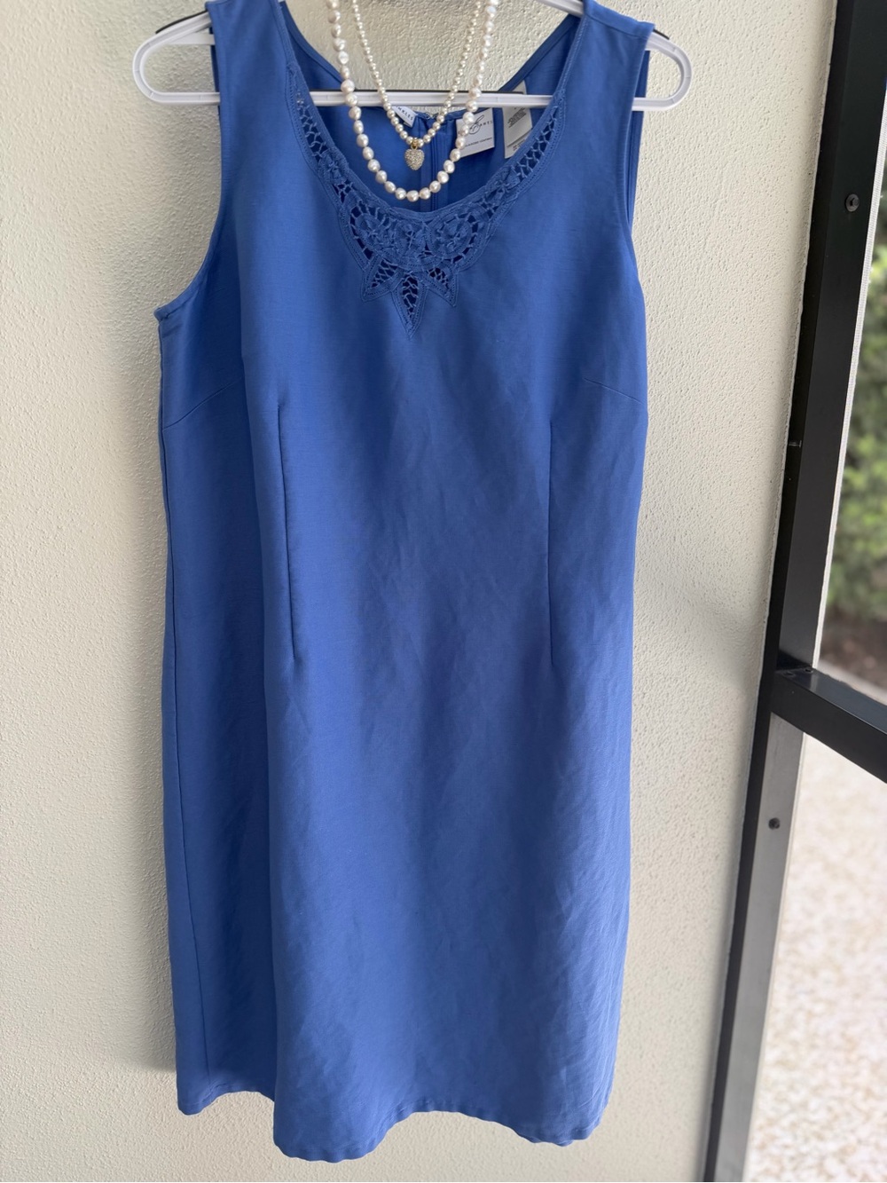 Emma James Blue Linen Blend Sleeveless Dress Size 14 | Lace Neck Detail